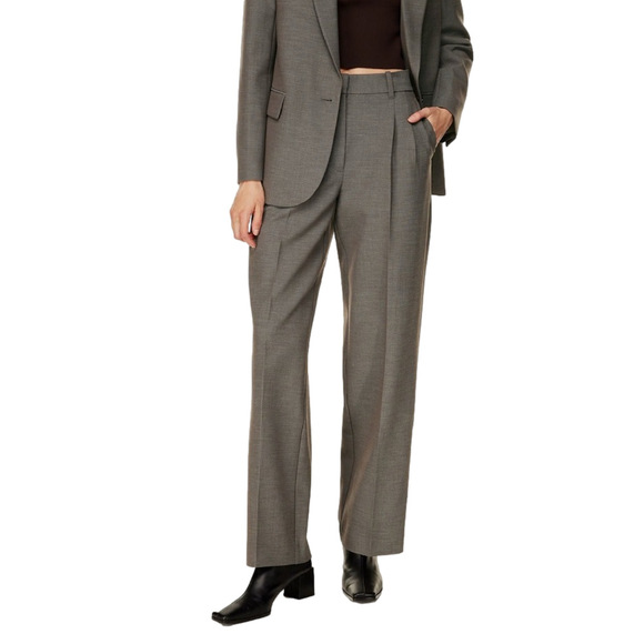 Aritzia Wilfred Effortless Pant brown pleated wide leg old money trousers 2 - Picture 2 of 16